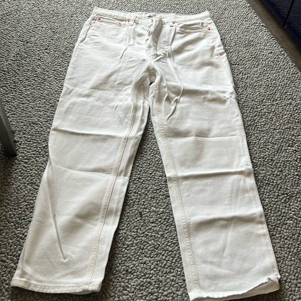 Re Done White Denim 70s Stove Pipe Jean with Button Closure, Size 29, Worn Once